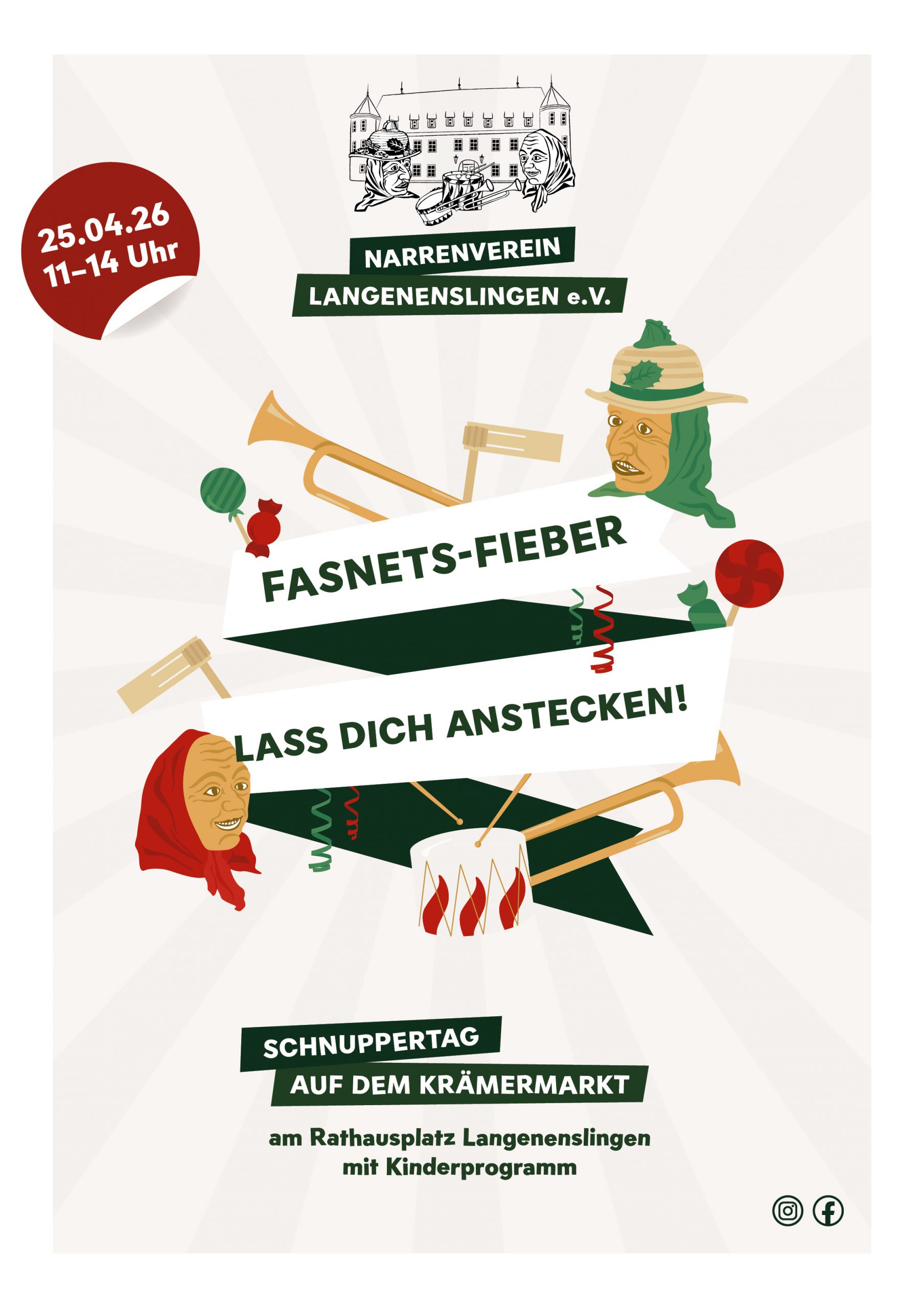 Fasnet 2024 unter dem Motto: Dschungelfieber – Die Affen sind los. 27. Februar 14 Uhr Kinderball in der Festhalle 18 Uhr Narrenbaum stellen am Rathausplatz 19 Uhr Hemadglonkerball in der Festhalle / 02. März 19 Uhr Bürgerball in der Festhalle